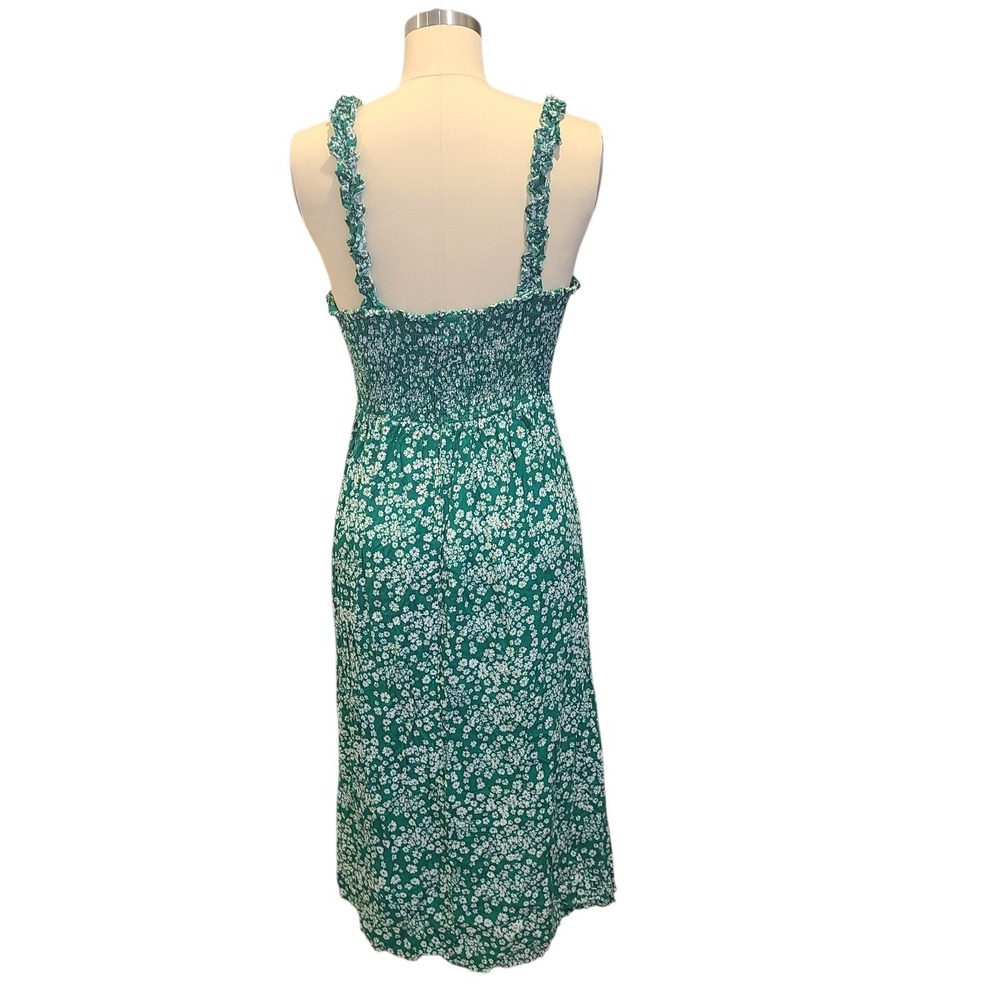 Japna Small Green Floral Midi Dress Ruffle Strap Smocked‎ back Cottagecore - Picture 3 of 5